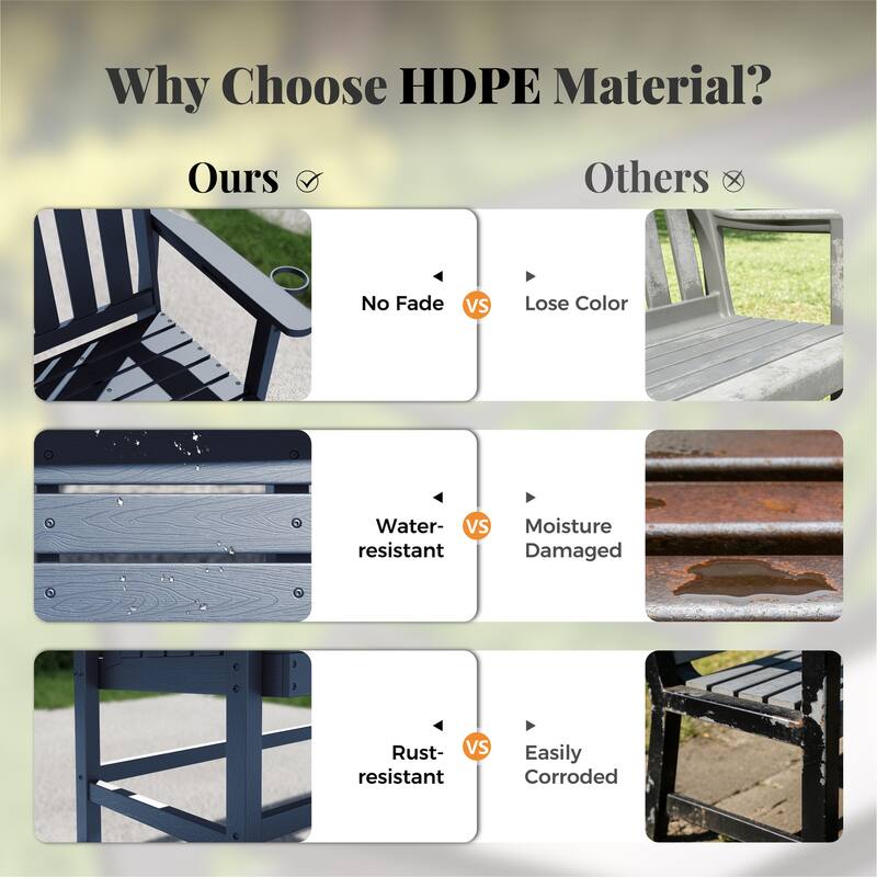 MAISON ARTS 50 Inch HDPE Outdoor Bench, All Weather 2 Seat Garden Bench with Reinforced Support Structure