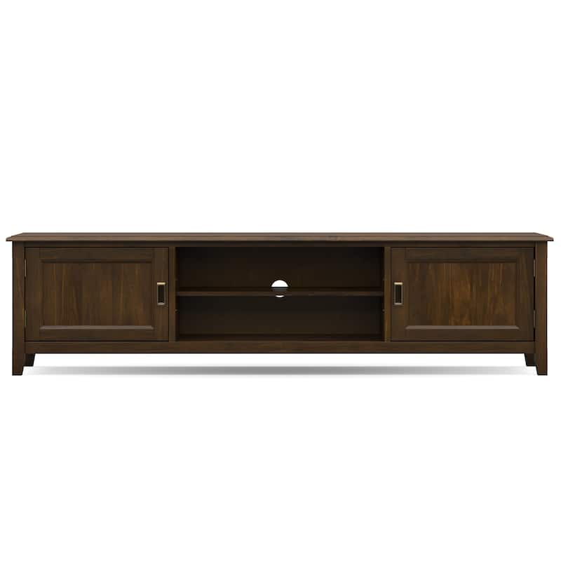 WYNDENHALL Portland SOLID WOOD 72" Wide Transitional TV Media Stand in Mahogany Brown For TVs up to 80" - 17" D x 72" W x 20" H
