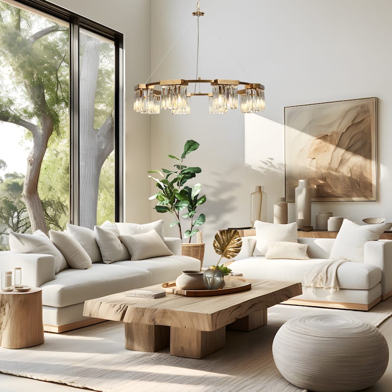 Diore Modern 8-Light Gold Crystal Chandelier Wheel Drum Lights for Dining Room Bedroom - D 31.5" x H 85.7"