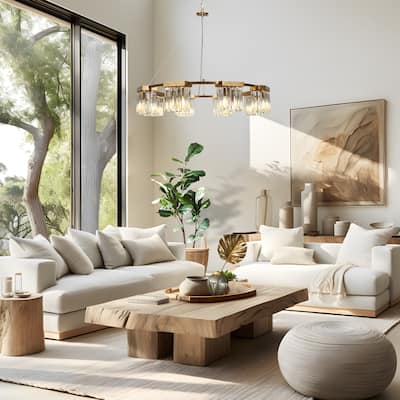 Diore Modern 8-Light Gold Crystal Chandelier Wheel Drum Lights for Dining Room Bedroom - D 31.5" x H 85.7"