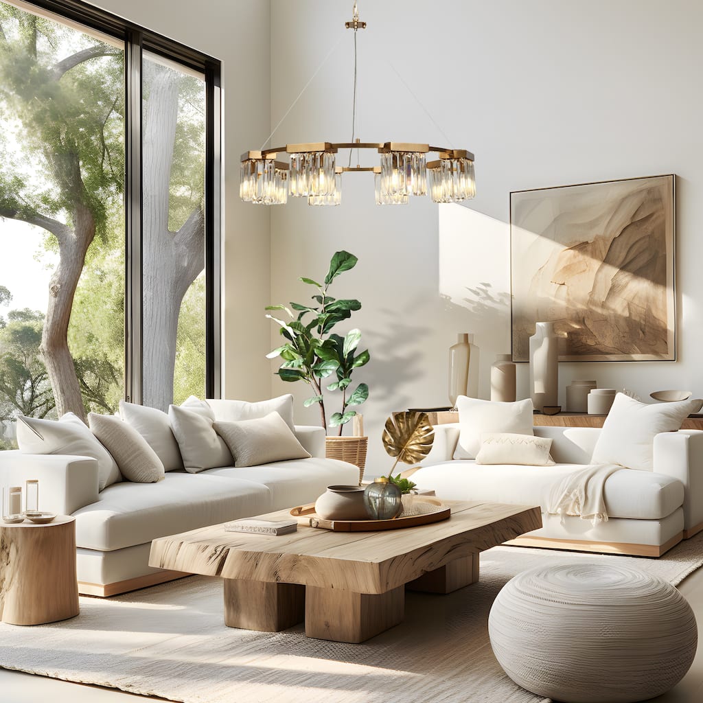 Diore Modern 8-Light Gold Crystal Chandelier Wheel Drum Lights for Dining Room Bedroom - D 31.5" x H 85.7"