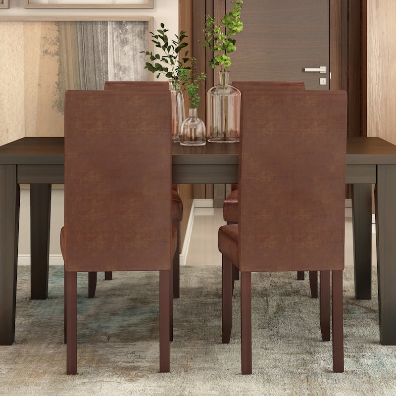 WYNDENHALL Normandy Transitional Parson Dining Chair (Set of 2) - 18.1"w x 18.5" d x 39.4" h - Distressed Saddle Brown