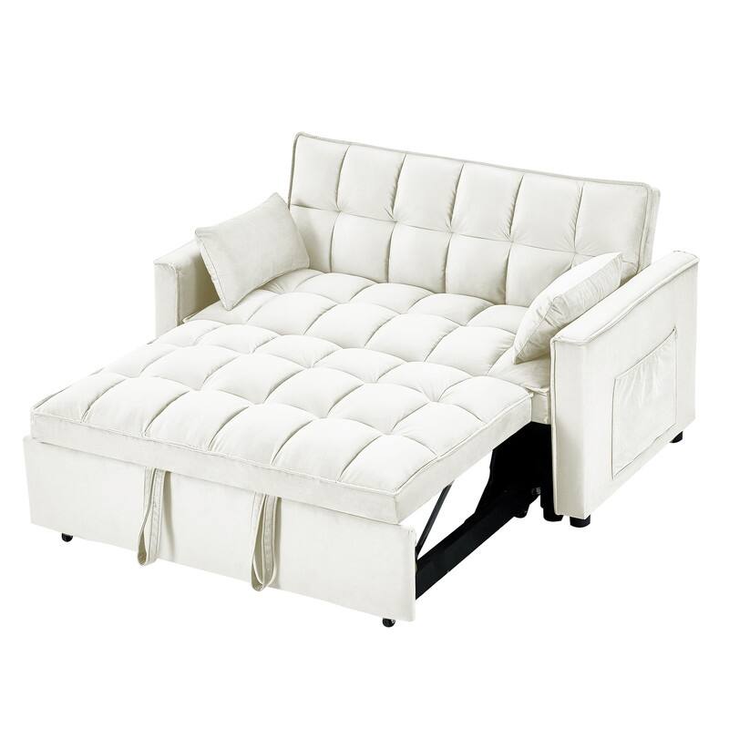 55" Modern Velvet Convertible Sleeper Sofa Bed Couch w/Pull Out Bed,Pillows and Side Pockets