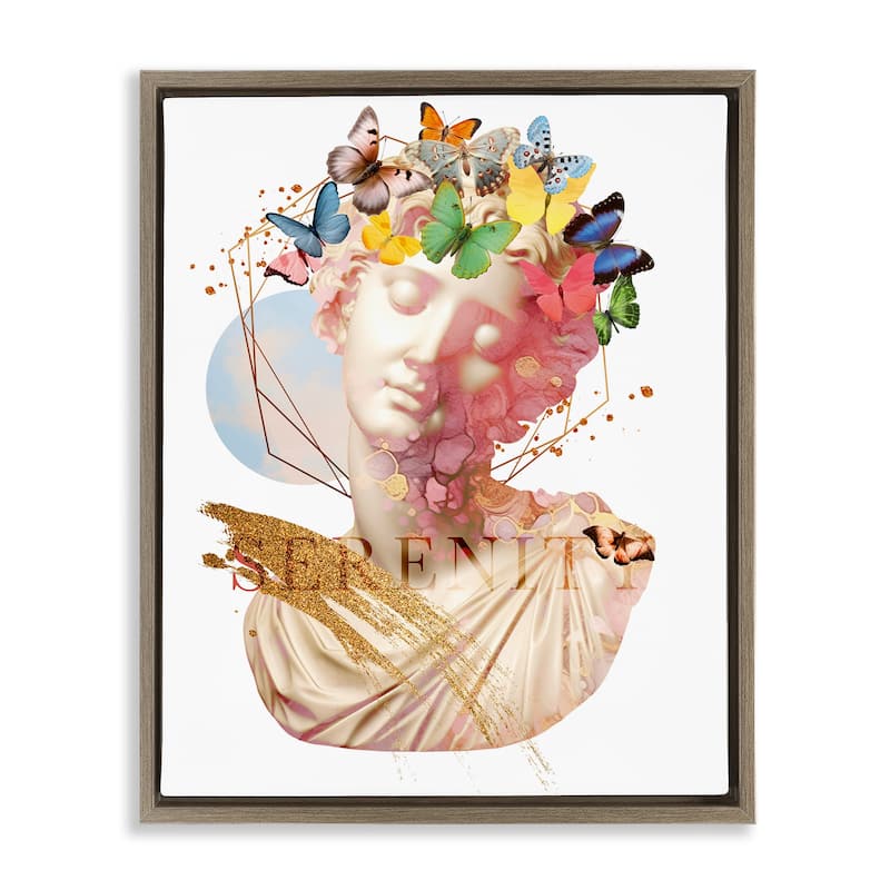 Stupell Serenity Statue Collage Framed Floater Canvas Wall Art Design By Susan Arnot - 25 x 31 - Brown