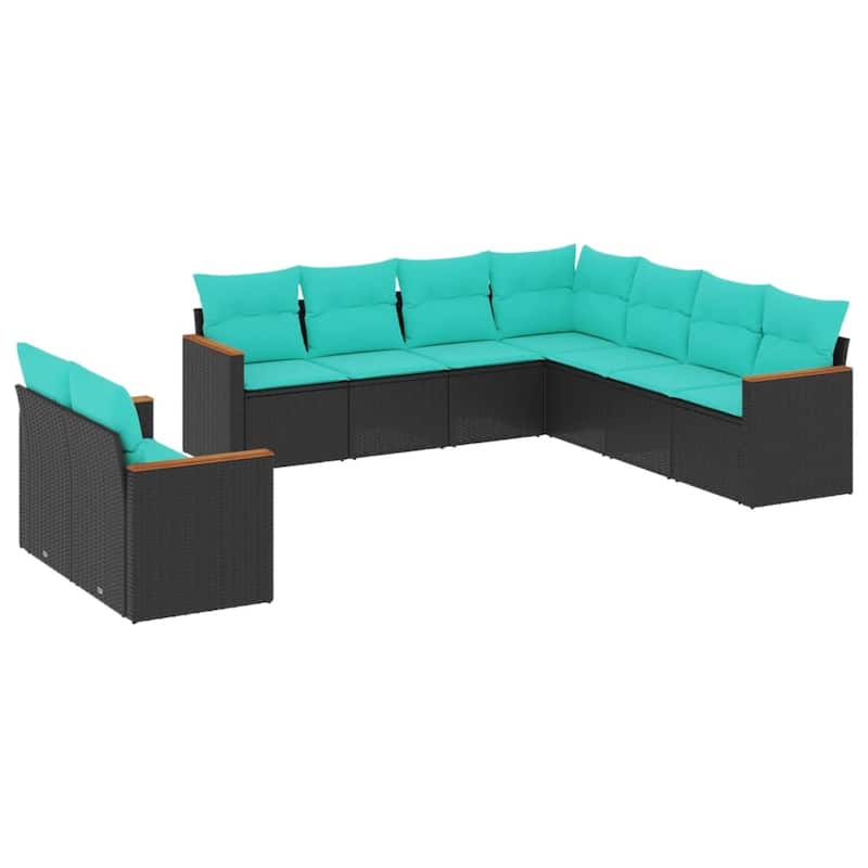 vidaXL 10 Piece Patio Sofa Set with Cushions Black Poly Rattan
