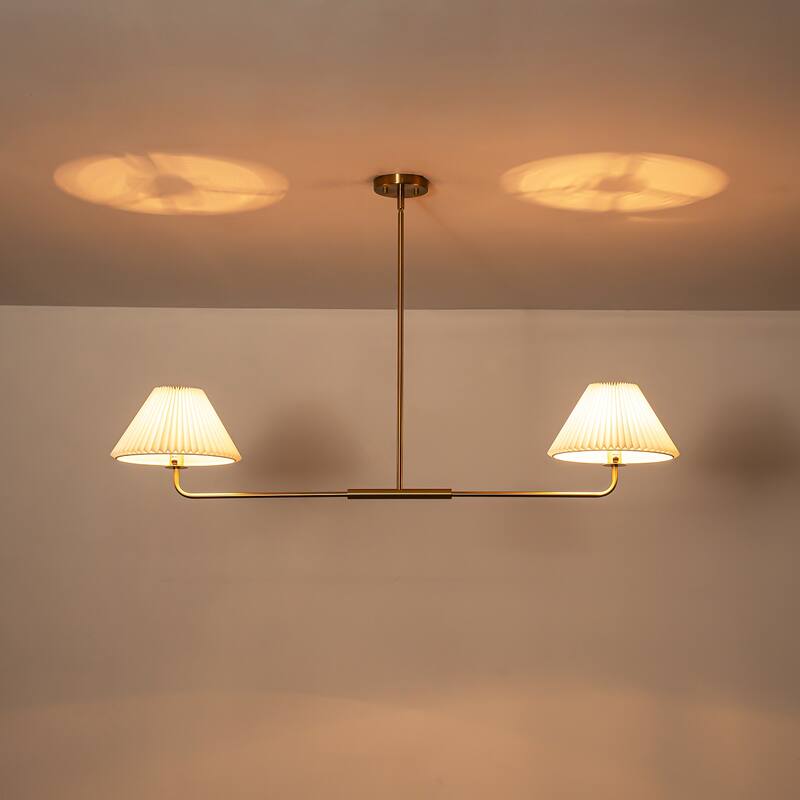 2-Light Modern Gold & Black Linear Pleated Fabric Pendant Kitchen Island Light