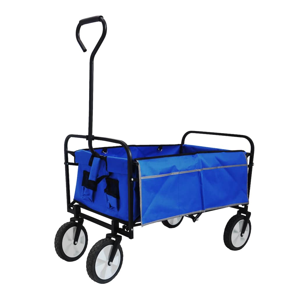 Heavy-Duty Folding Wagon with Large Storage, 600D Fabric, Adjustable Handle, Reflective Safety Straps