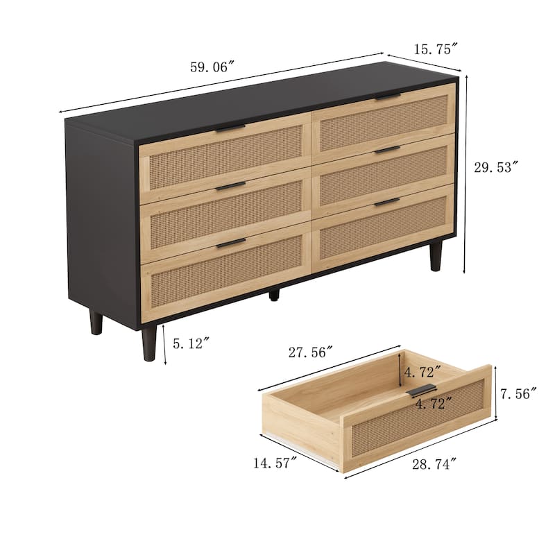 6-Drawers Rattan Storage Cabinet Rattan Drawer