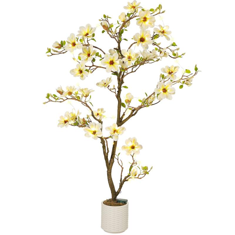 Artificial Magnolia Tree with Realistic White Flowers & Lush Green Leaves