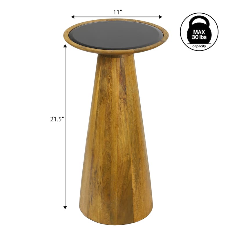 Linden 21.5" Industrial Mango Wood Drink & End Table w/ Black Glass & Cone Base, By JONATHAN Y