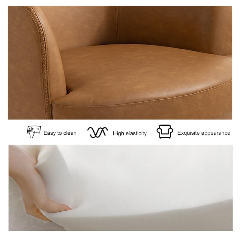 Faux Leather Swivel Barrel Accent Chair for Living Room