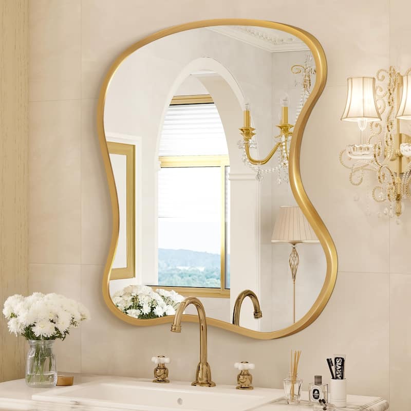 Artistic Aluminum Alloy Framed Decorative Wall Mirror - 30x36 - Gold