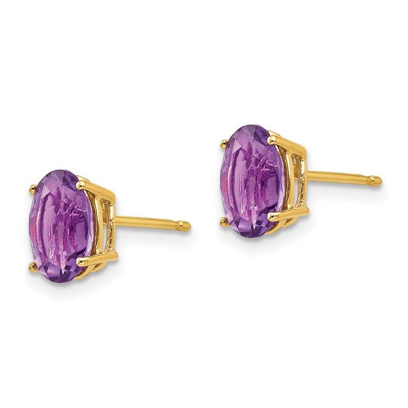 Curata 14k Yellow Gold 8x6mm Oval Amethyst Earrings