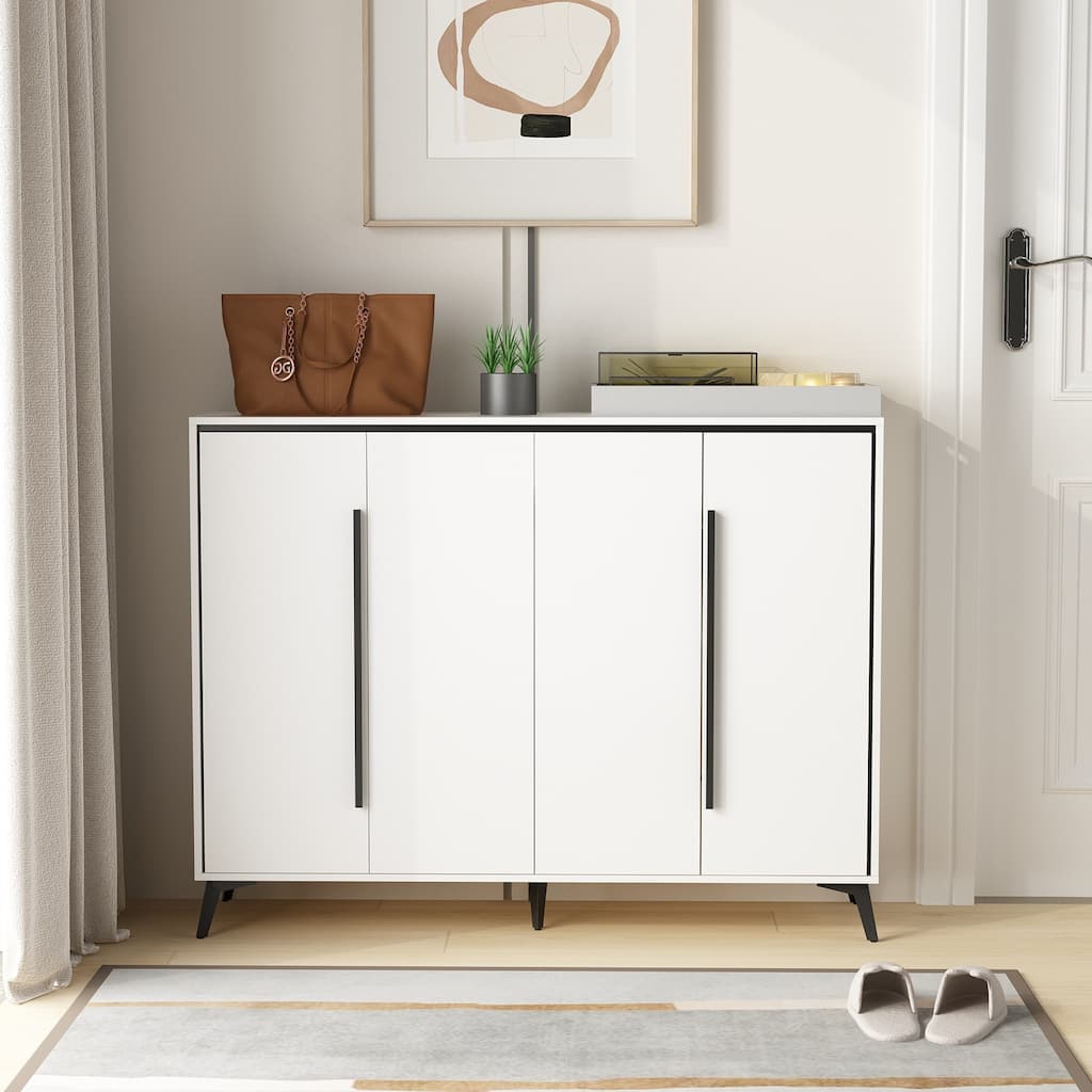 Timechee 4 Door White Wooden Entryway Shoes Storage Cabinet