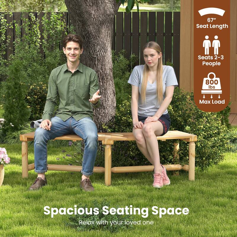 Gymax 2PCS Patio Curved Bench for 2-3 People Outdoor Loveseat for