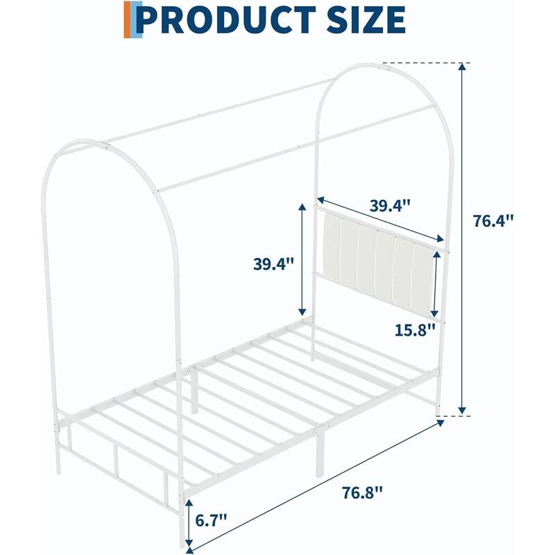Twin Canopy Bed Frame, with Upholstered Headboard
