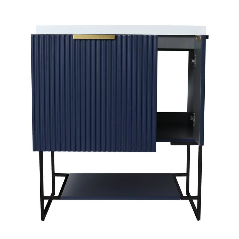 30 inch Plywood Freestanding Bathroom Vanity Set in Navy Blue with Integrated Resin Sink