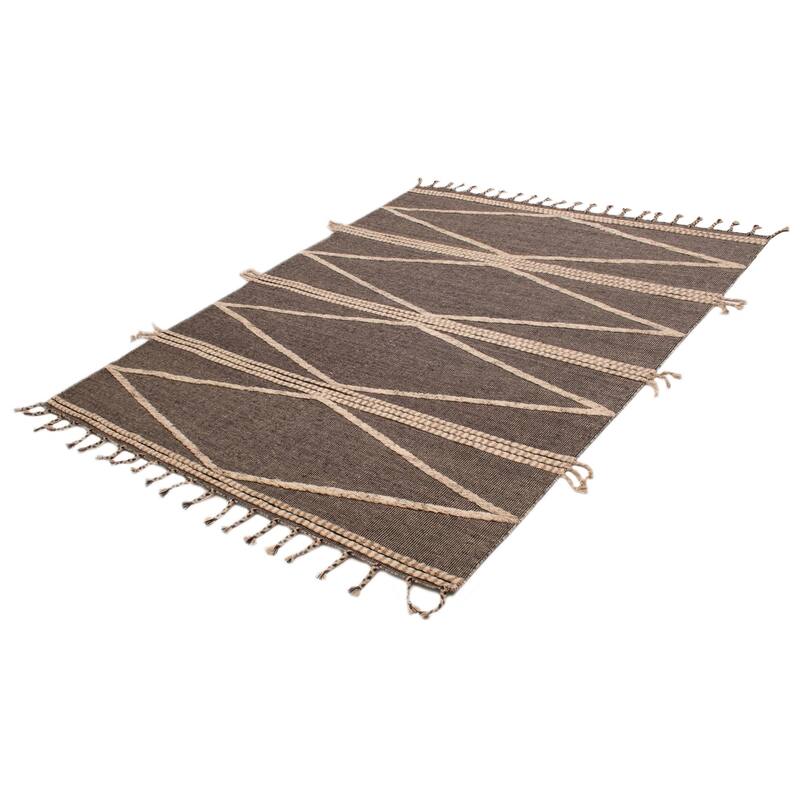 ECARPETGALLERY Hand-knotted Tangier Black, Cream Wool Rug - 8'0 x 10'2