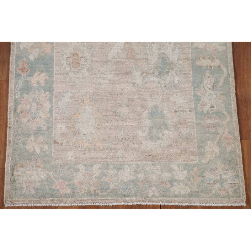 Hand Knotted Oriental 100% Wool Carpet Transitional All-Over Beige & Ivories Oushak Runner Rug - 7' 11'' X 3' 3''