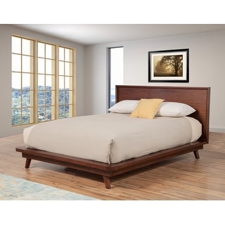 Platform Bed Walnut Back Rests Alpine Furniture Arden Walnut Wood Platform Bed - Bed Bath & Beyond ...