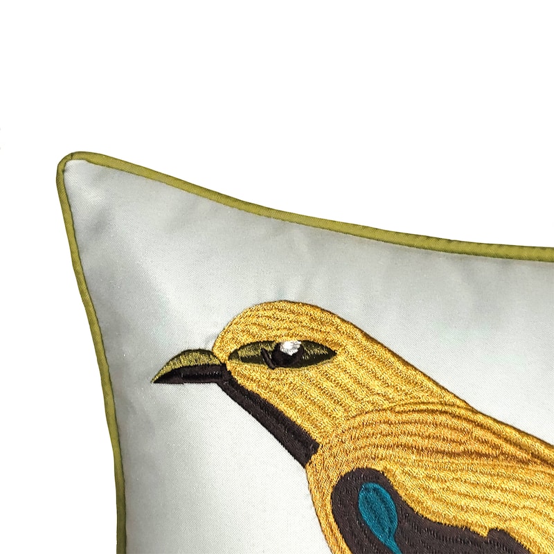 Edie At Home Indoor/Outdoor Bold Embroidered Bird Decorative Throw Pillow 18x18, Leaf Multi