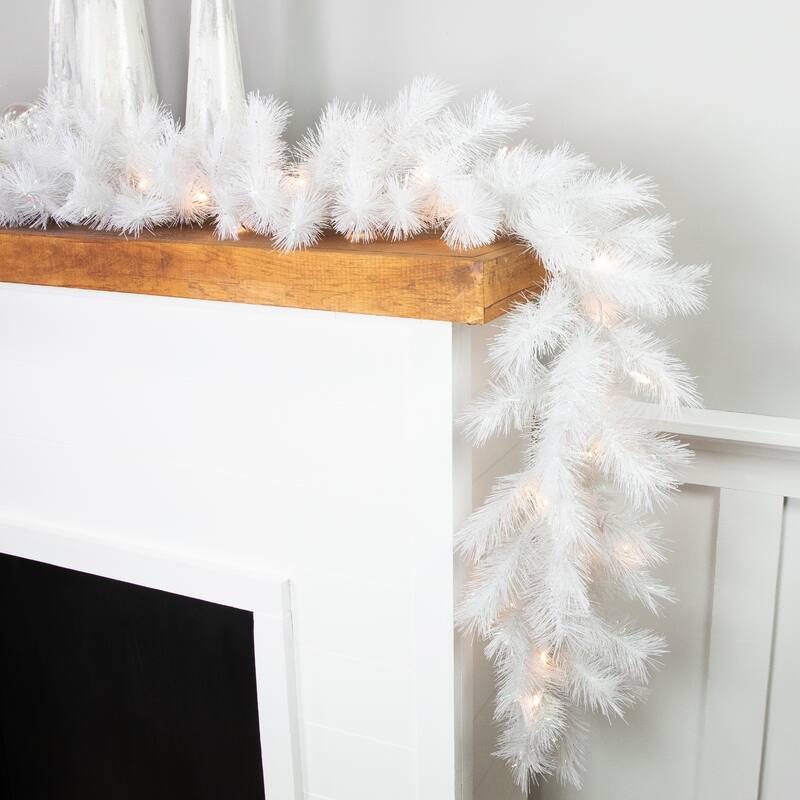 9' x 14" White Alaskan Pine Artificial Christmas Garland White LED