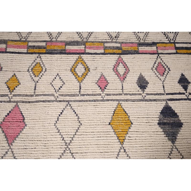 Geometric Beige Moroccan Area Rug Handmade Modern Wool Carpet - 8'10"x 12'9"