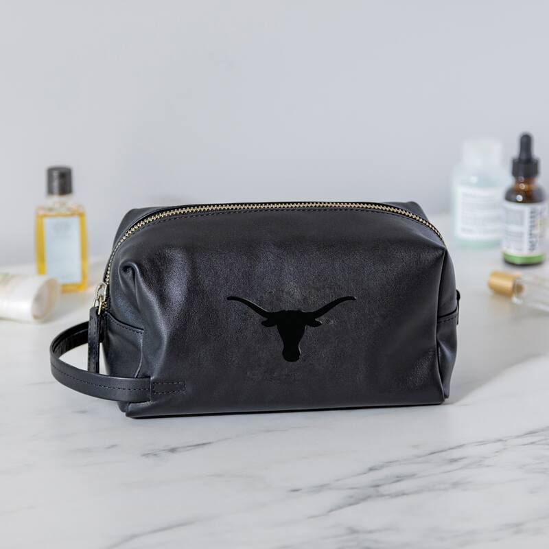 University of Texas, Hybrid Leather Lined Toiletry Bag with Handle, Black