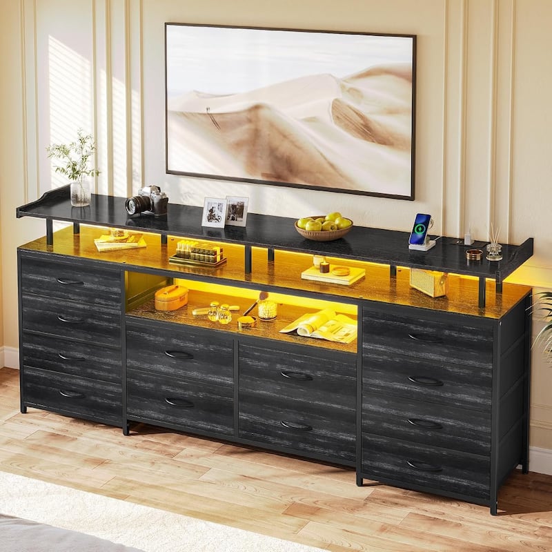 TV Stand 65 70 Inches TV LED Lights Power Outlets Storage Drawers