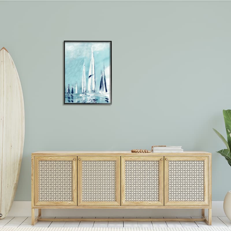 Stupell Abstract Nautical Row of Sail Boats Fluid Blue Framed Wall Art