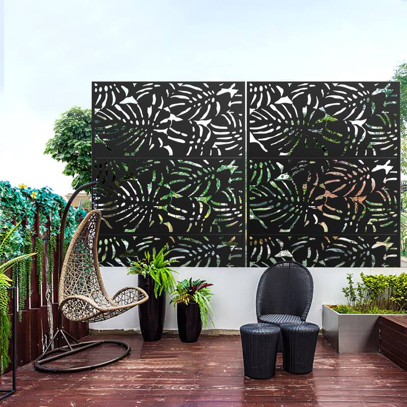 Metal Privacy Screen Wall Decoration Free Standing-6.3 ft. H X 4 ft. W