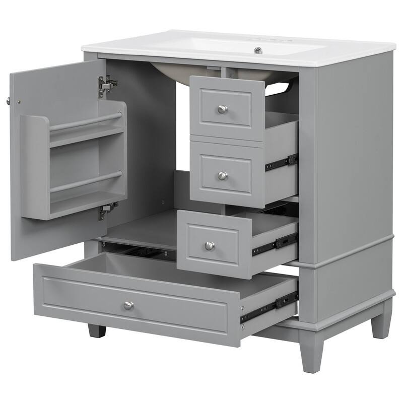 30" Bathroom Vanity with Sink, 1 Door with Shelf and 3 Drawers, Soft Close Door
