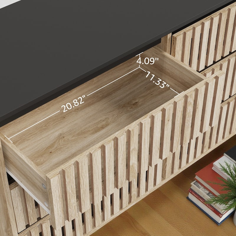 Modern Fluted 6-Drawer Bedroom Storage Cabinet Two-Tone Minimalist Wood Dresser Large Capacity Chest for Home