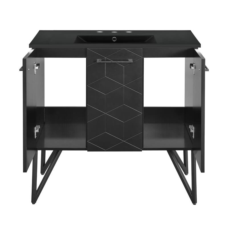 Annecy 36 In. Phantom Black Bathroom Vanity With Black, 3-Hole Ceramic Sink Top