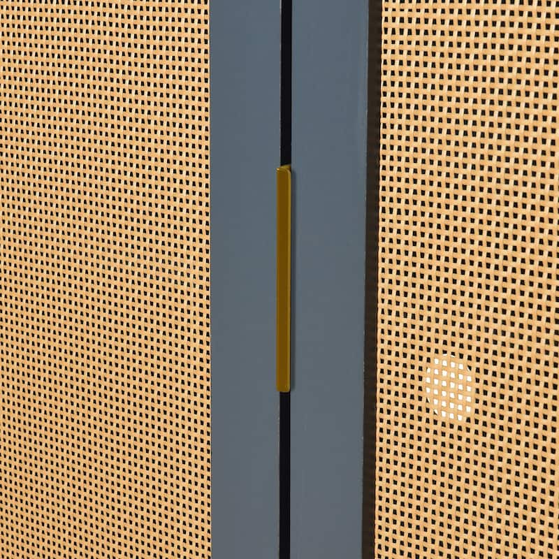 2-Door Storage Cabinet with Woven Rattan Doors, Buffet Sideboard with Gold Trim, Console Table with Curved Open Shelves