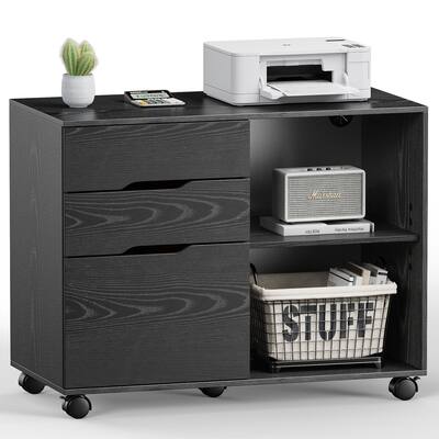 Mobile 3-Drawer File Cabinet with Open Storage Shelves