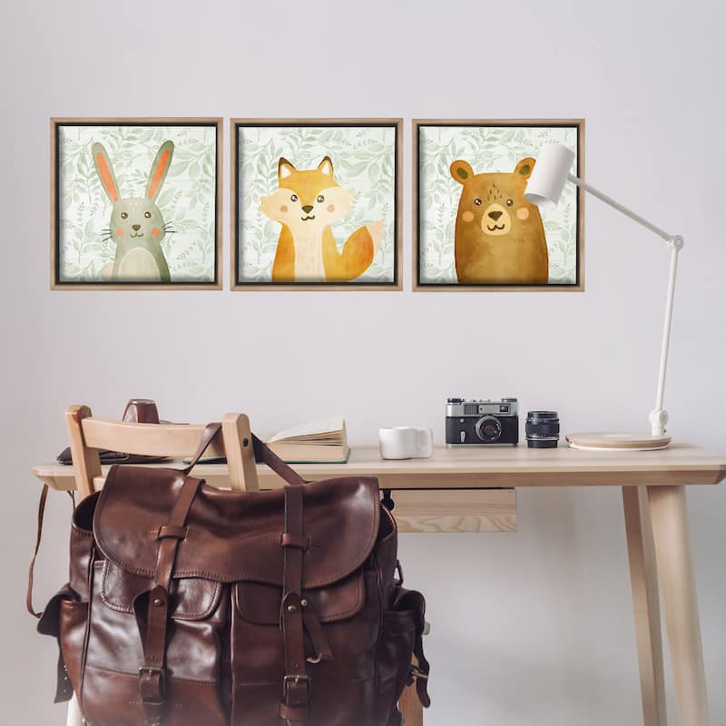 Stupell Joyful Woodland Animals Framed Floater Canvas Wall Art Design By Kim Allen (Set of 3)