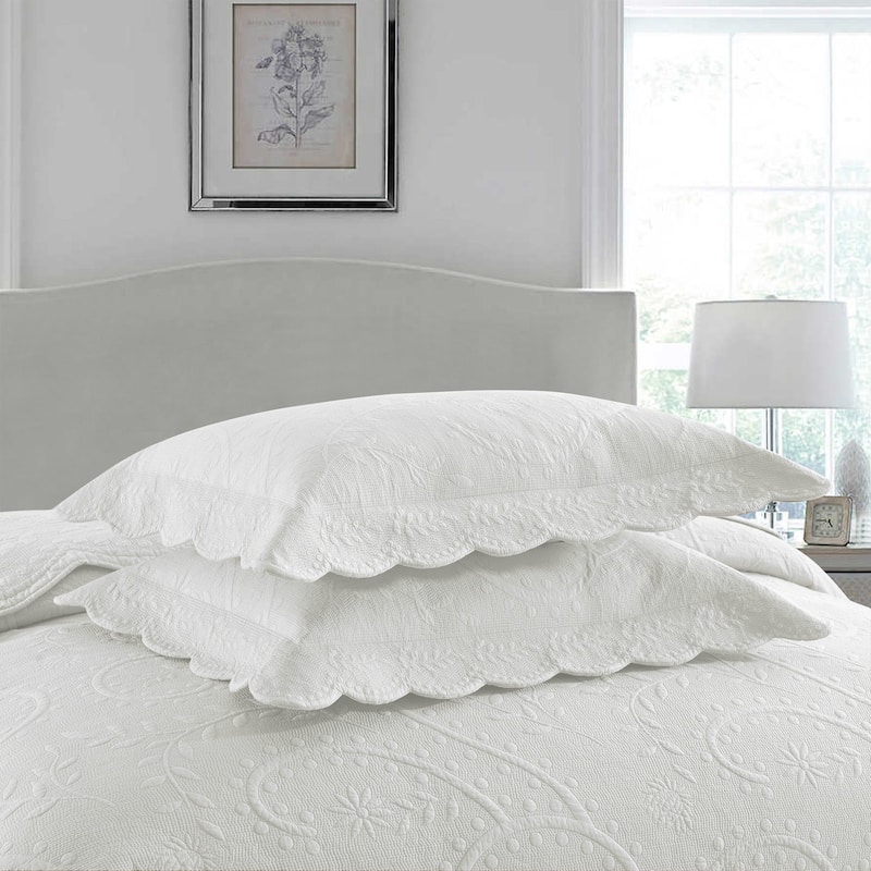 MarCielo 3-Piece Elegantly Embroidered 100% Cotton Oversized Quilt Bedspread Set TX