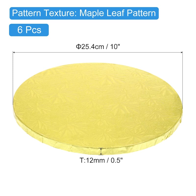 Cake Boards, 6Pcs - Cardboard Cake Drums, 1/2" Thick Round Cake Base - Gold - 10 Inch