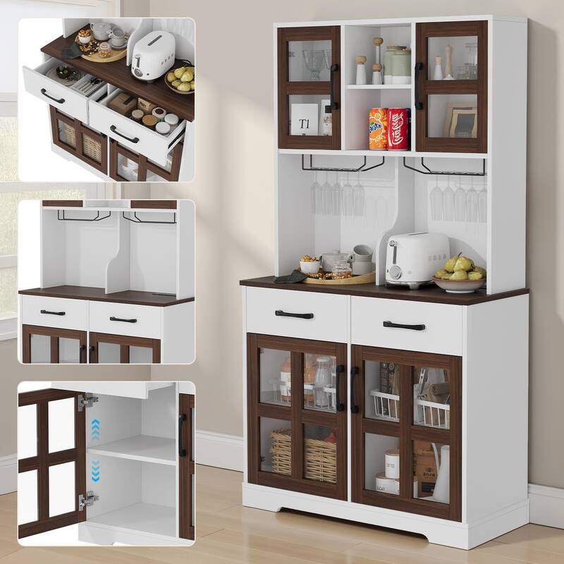 Pocassy Modern Kitchen Pantry Cabinet with Power Outlet