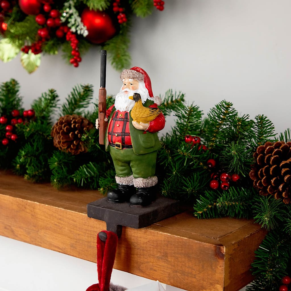 8.5" Hunter Santa with Duck Christmas Stocking Holder