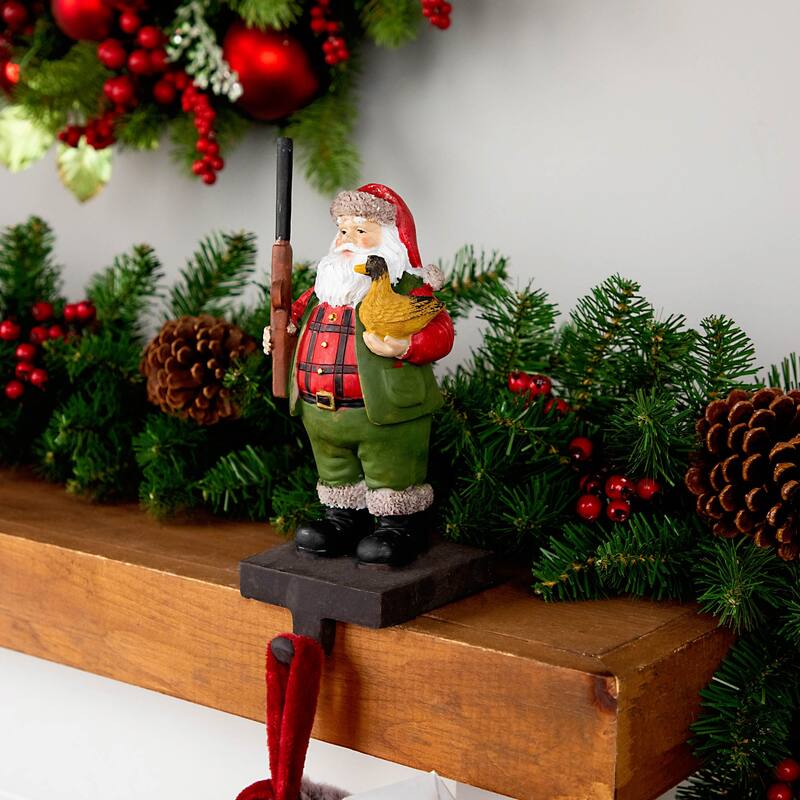 8.5" Hunter Santa with Duck Christmas Stocking Holder
