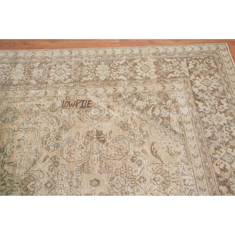 Hand Knotted Oriental 100% Wool Carpet Traditional Floral Beige & Ivories Mahal Area Rug - 13' 1'' X 9' 4''