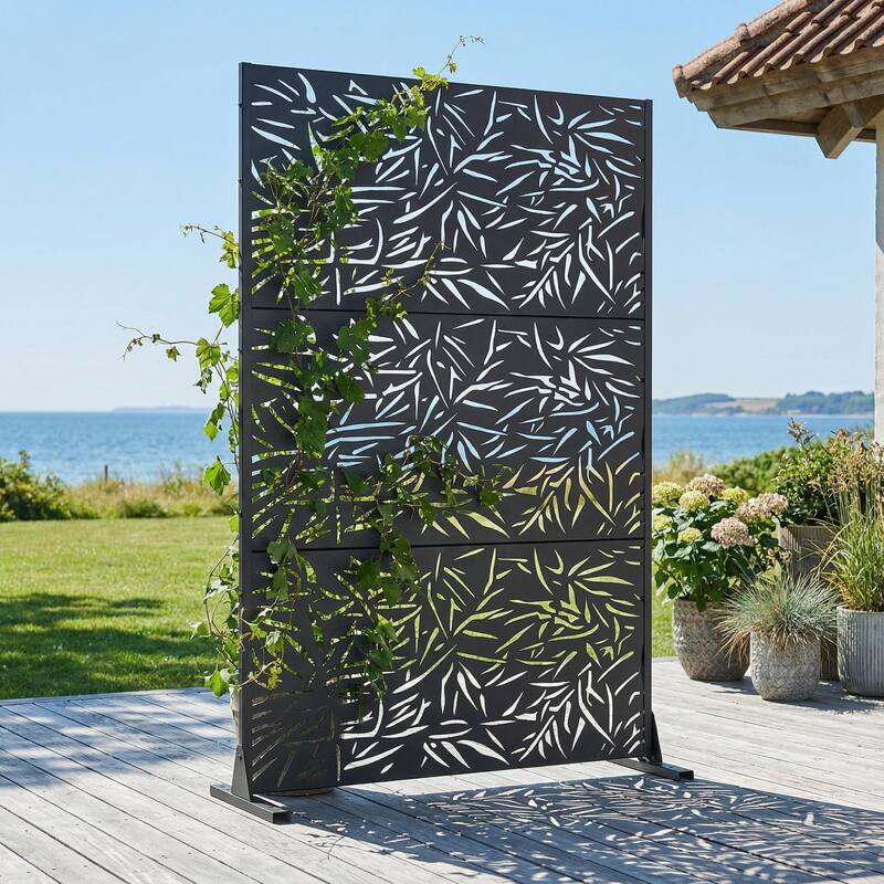 Outdoor Privacy Screen Free Standing Bamboo Leaves