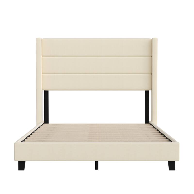Upholstered Platform Bed with Wingback Headboard