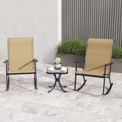 Costway 3 PCS Patio Rocker Set with High Backrest & Wood-Plastic - See Details