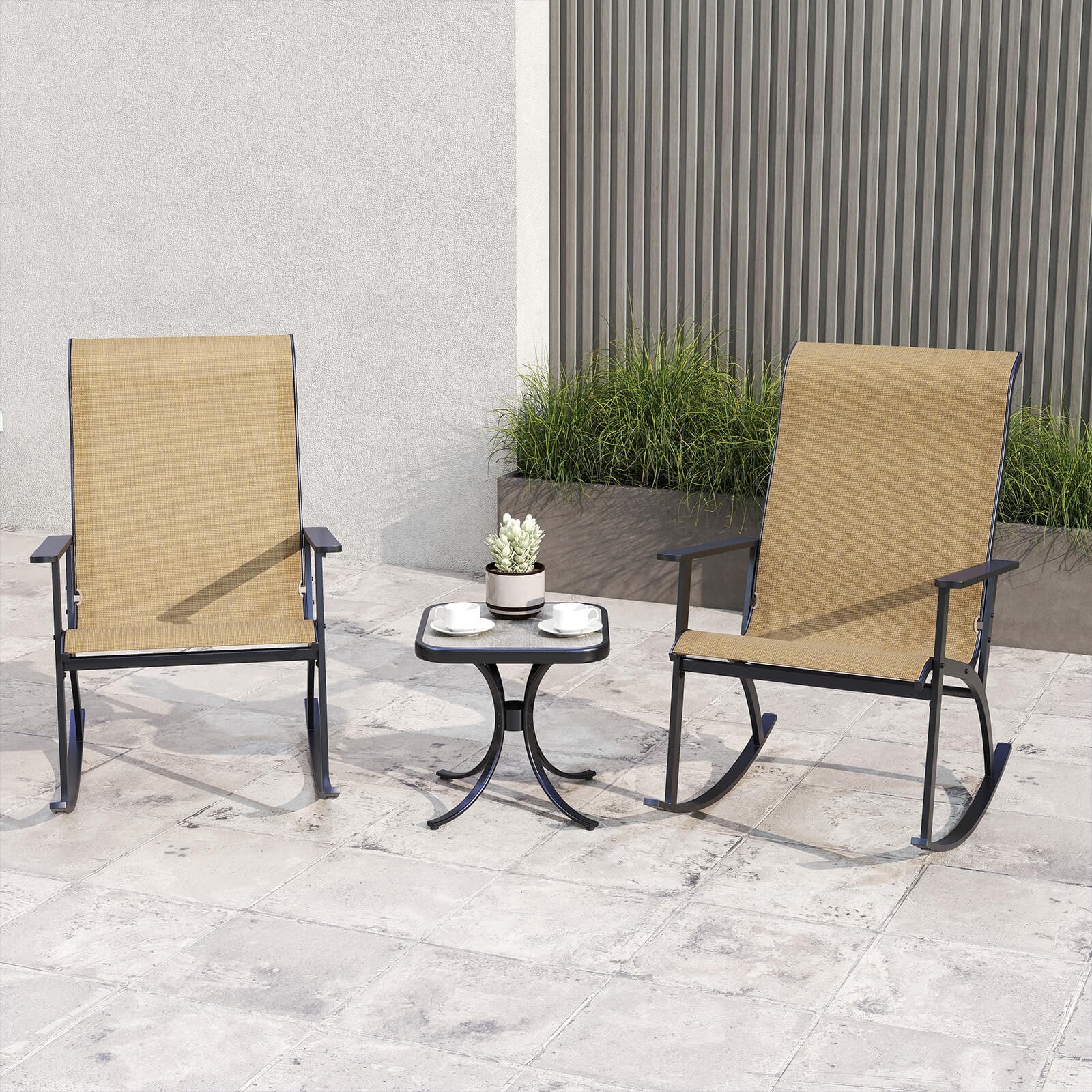 Costway 3 PCS Patio Rocker Set with High Backrest & Wood-Plastic - See Details