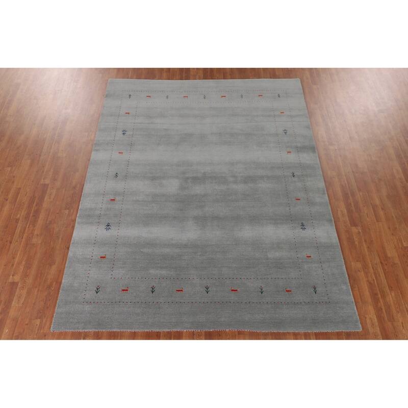 Silver Gray Gabbeh Indian Area Rug Handmade Wool Carpet - 7'8"x 9'10"