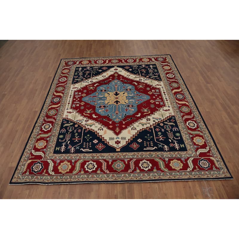 Hand Knotted Oriental 100% Wool Carpet Traditional Medallion Red Heriz (serapi) Area Rug - 9' 8'' X 7' 9''
