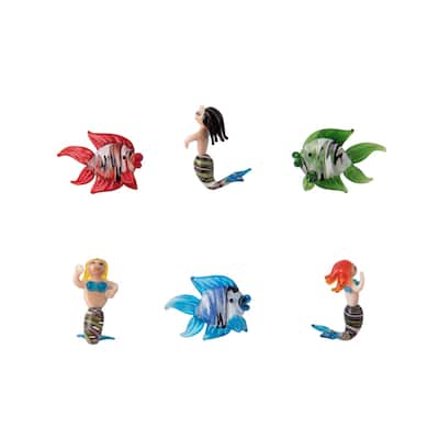 Mini Glass Fish And Mermaids Set Of 6